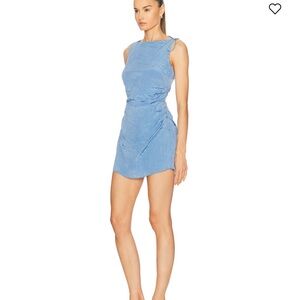 Chic Blue Draped Sleeveless Dress